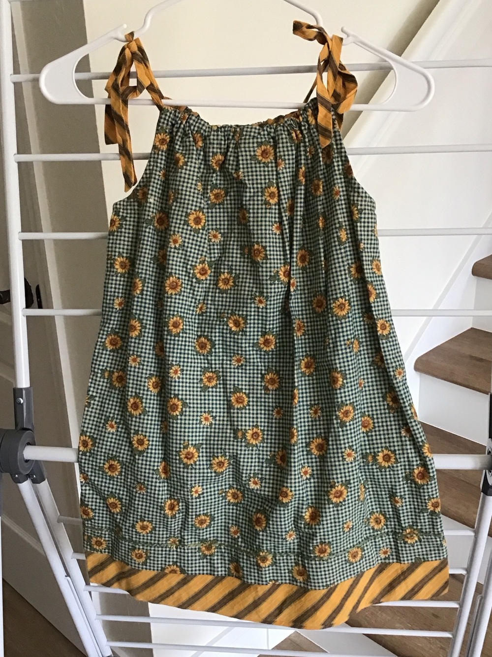 Vintage Juju Designs peasant-style kids dress sunflower gingham pattern